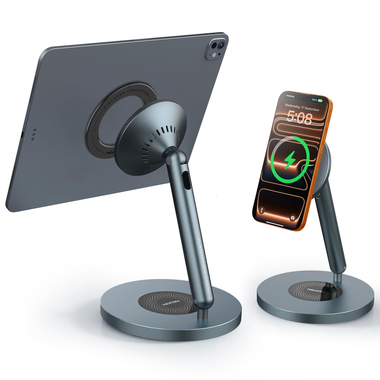 Nillkin Magnetischer Tablet Ständer Für iPad Pro & Air, Aluminium iPad Ständer Inkl. Starkem Magnetring, 360° Drehbare Basis, Verstellbar, Super Stabil, MagSafe Ladestation Für iPhone
