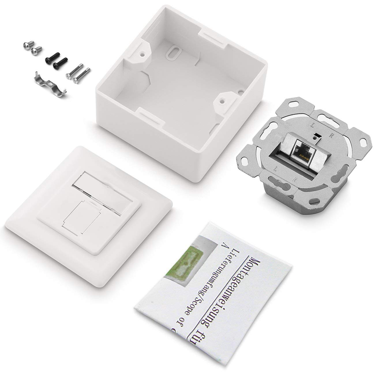 deleyCON 10x CAT 6a Universale Presa di Rete - 1x Porta RJ45 - Schermato - Superficie o Filo - 10 Gigabit Ethernet Rete - EIA/TIA 568A&B - Bianco | da parete o da incasso, rete Ethernet 10 Gigabit, EIA/TIA 568A&B