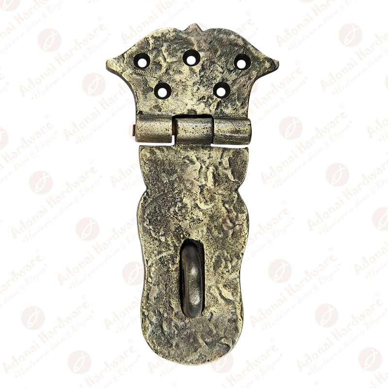 Image of Adonai Hardware inchParan inch Heavy Duty Cast Iron Safety Locking Hasp and Staple (6 inch x 1 Pack, Antique Brass) for Vintage Pirates Treasure Chest, Trunks, Wooden Jewelry Box, Cases, Furniture and Sheds