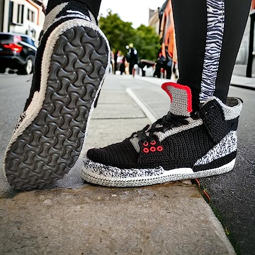 Handmade Jordans-Inspired Sneaker Slippers - Retro Black-Cement Collection - AJ3 Cozy Warm Plush Booties - Custom Comfy Plush Shoes - Cozy Kicks Sneaker Slipper - Low-Top Basketball Big Size Sneakers2