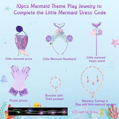 Miniatura 4 de Meland Zapatos de vestir de princesa con vestido de sirena iluminado para niñas pequeñas, disfraz de Halloween para niñas de 3 a 8 años