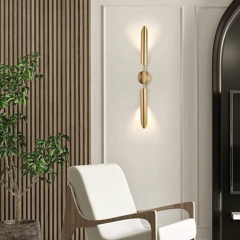 Image of Modern Wall Sconce Light, Sleek Gold Metal Design with Curved Cylindrical Fixtures, 3-Color (Warm, Natural, Cool), Indoor Wall Lamp for Living Room, Bedroom & Office Decoration