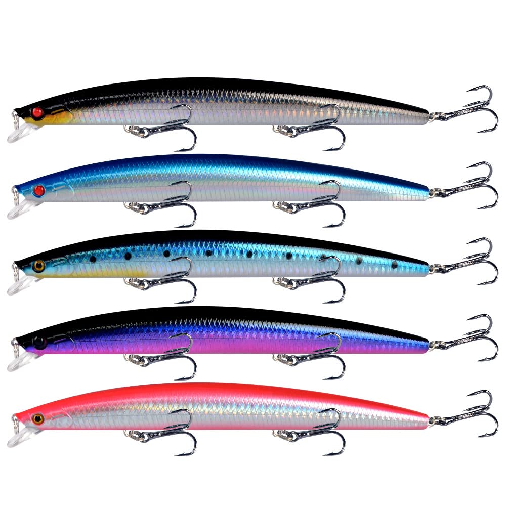 Set Esche Artificiali Wobbler - 5/10 Minnow Galleggianti Da 18cm Per Pesca Predatoria - Foto 7