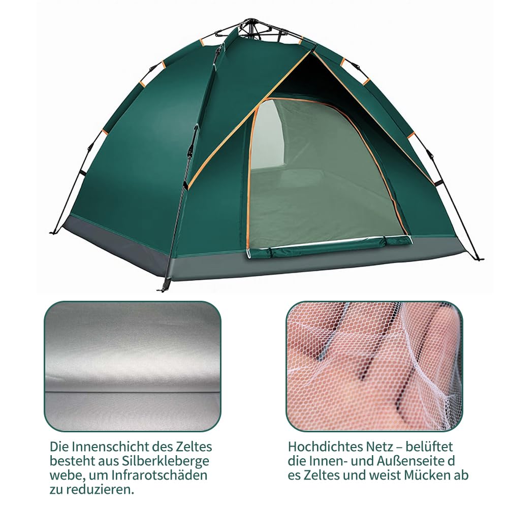 Tente de camping automatique pour 3 à 4 personnes - Tente dôme pop-up - Grande 4 saisons - Imperméable - Coupe-vent - Bâche extérieure pour camping, vélo, trekking