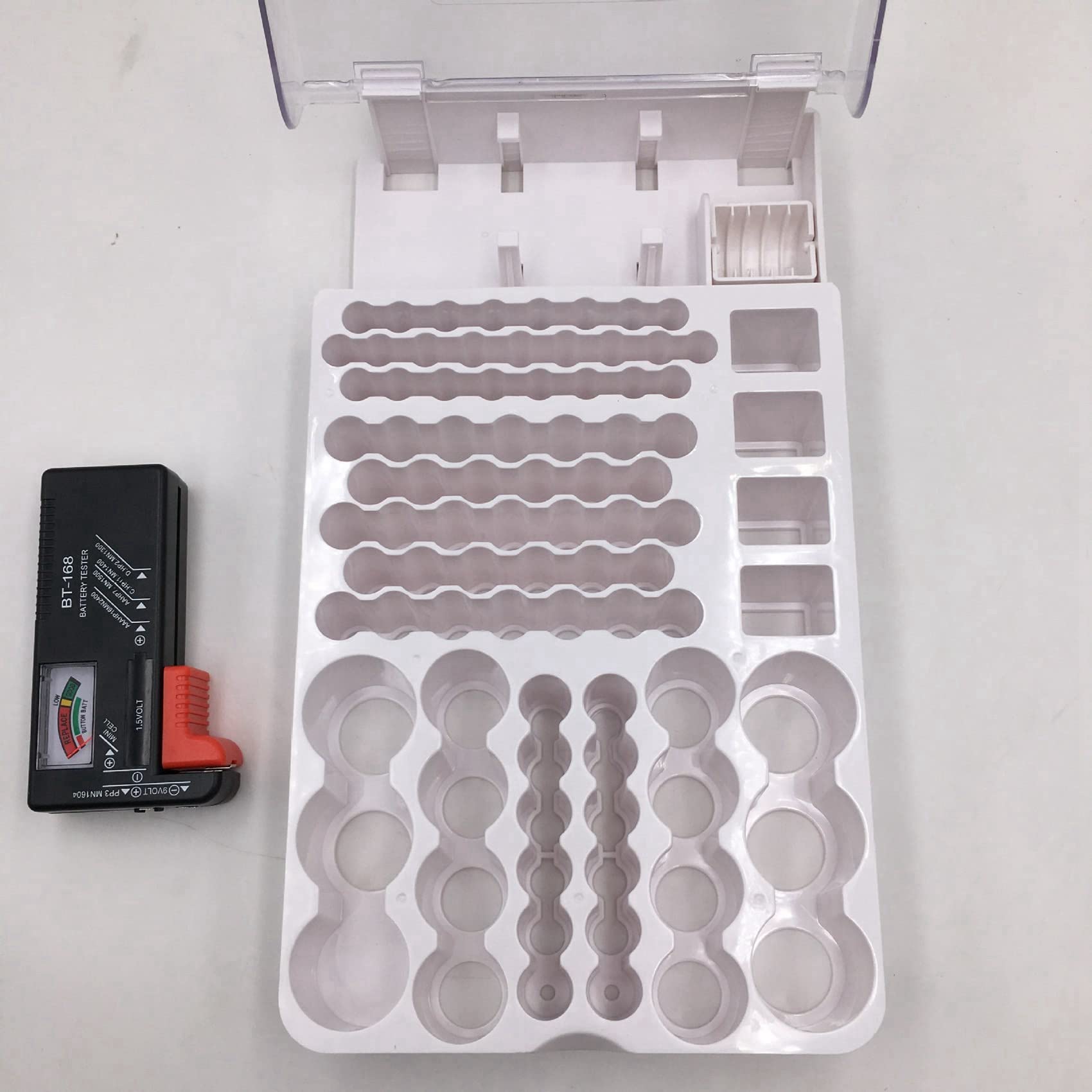 2X Le Boîtier de Rangement de la Batterie, Organisateur avec Couvercle Transparent à Charnière, avec Testeur de Batterie, Contient 93 Batteries de Différentes Tailles, Noir