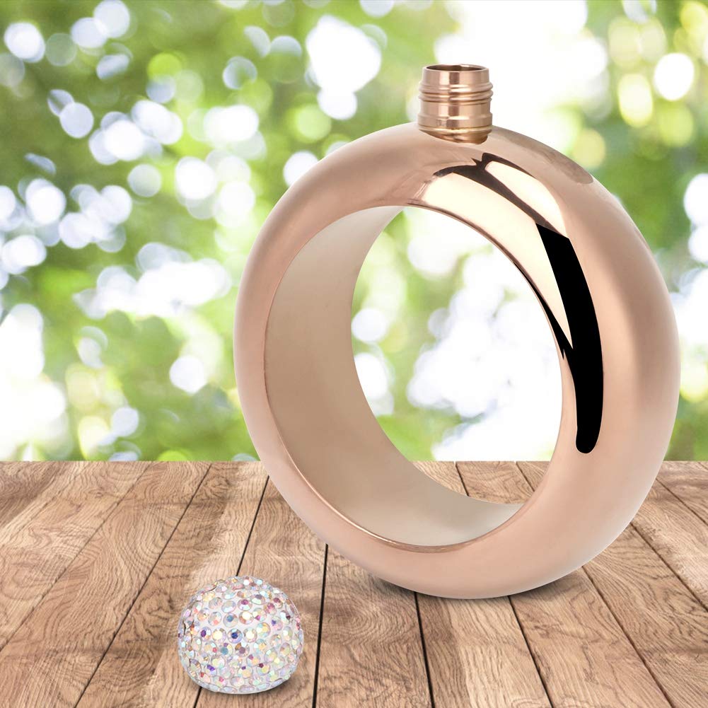 Nikou Bottiglia di Alcol in Acciaio Inox Bracciale, Braccialetto da Fiaschetta per Danza, Compleanno, Festa, Club, Bar, Oro Rosa Brillante, 230ml, 10x11,9cm