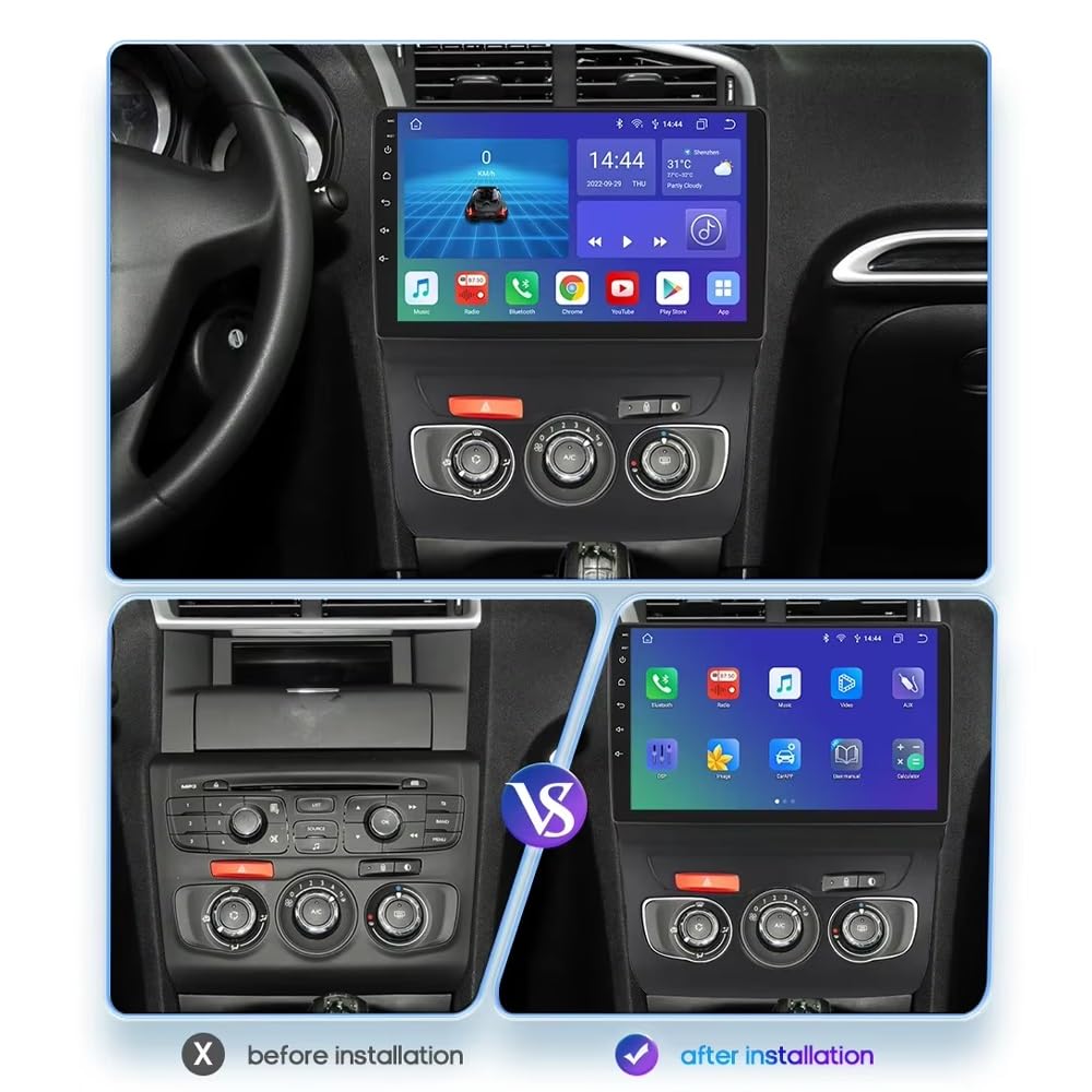 Radio Samochodowe dla Citroen C4 C4L DS4 2013-2017 Z Bluetooth, Fm I Aux; Obsługa Mirror Link, Nawigacji Gps Oraz Sterowania Głosowego, 8 Rdzeń 6G+128G