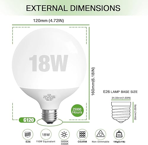 Miniatura 10 de Bombilla LED, bombilla globo G120, bombillas de globo de 15 W, bombilla LED de luz diurna de 5000 K, no regulable, lámpara decorativa grande con