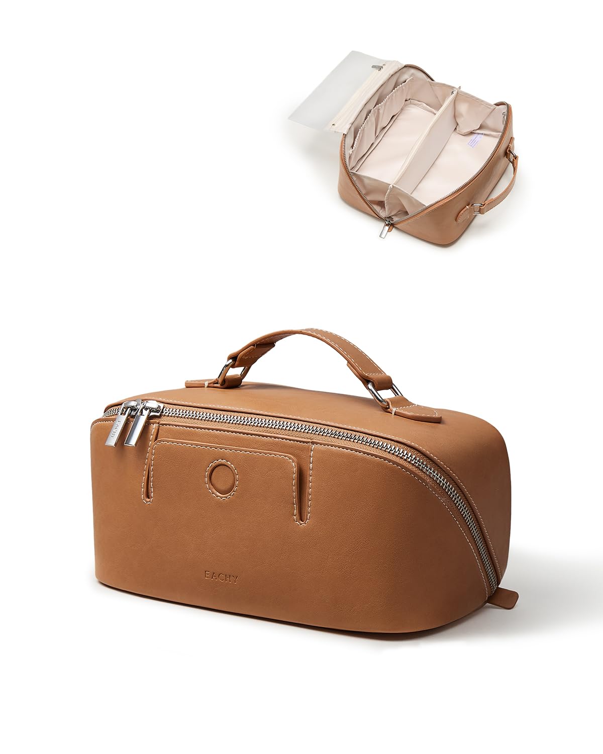 EACHY Travel Makeup Bag for Women, Provence Cosmetic Bag, Brown, Medium