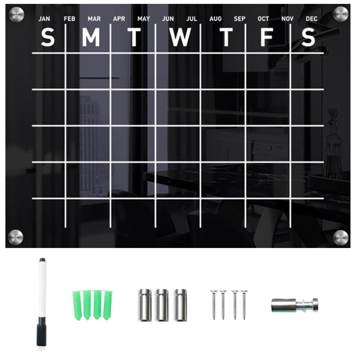 Abwischbare Wandkalender Memotafel aus Acryl für Wochenplanung und Notizen Leicht und Praktisch für Zuhause und Büro in Schwarz