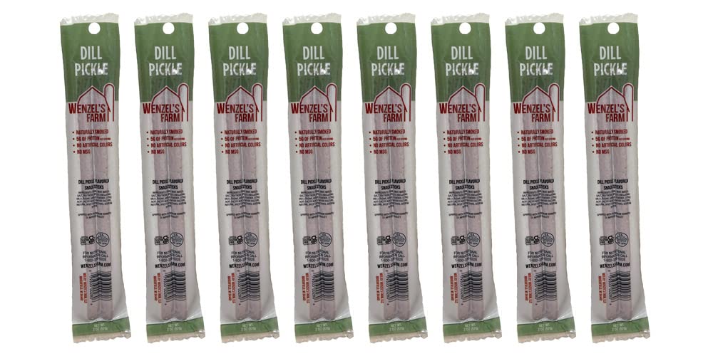 Wenzel's FarmDill Pickle Sticks │Snack Sticks │ Flavorful, Naturally Smoked │ High Protein, Low Carb │ No MSG, Fillers, Binders, Artificial Colors │ Gluten Free | 16 sticks (8 packs of 2)