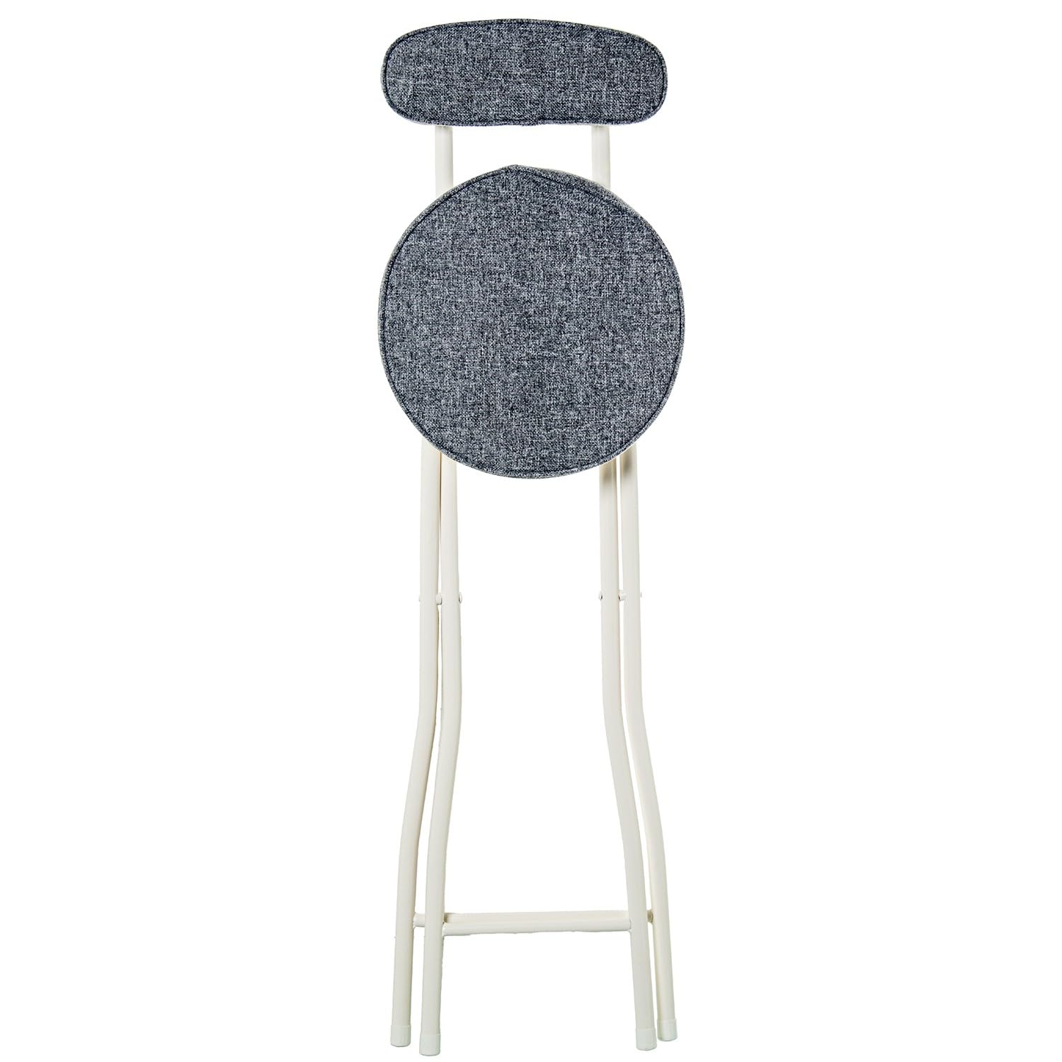 DRW Taburete Alto con Respaldo Plegable de Metal y Tela en Blanco y Gris 42x30x93 cm