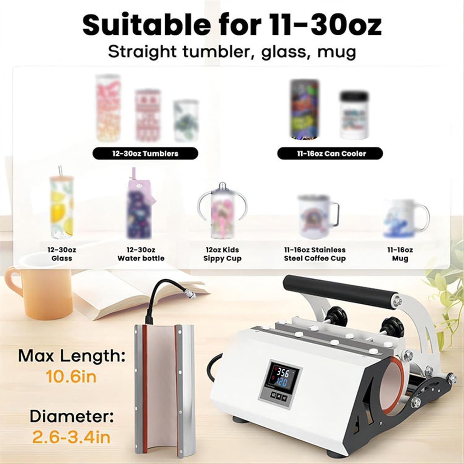 Máquina de prensa de calor para vasos de 30 onzas, prensa de tazas con pantalla LCD para transferencias de sublimación