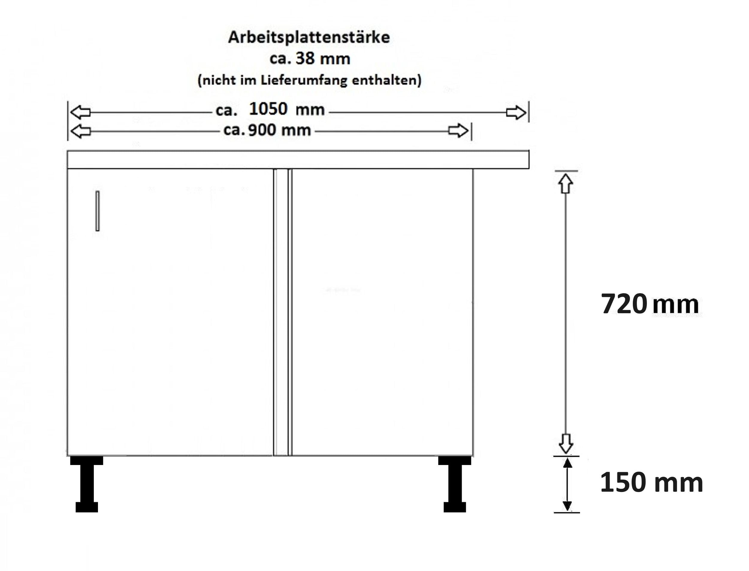 Kuechen-preisbombe Küche Nessa Eckunterschrank 105 cm Anthrazit Küchenzeile Küchenblock Einbauküche