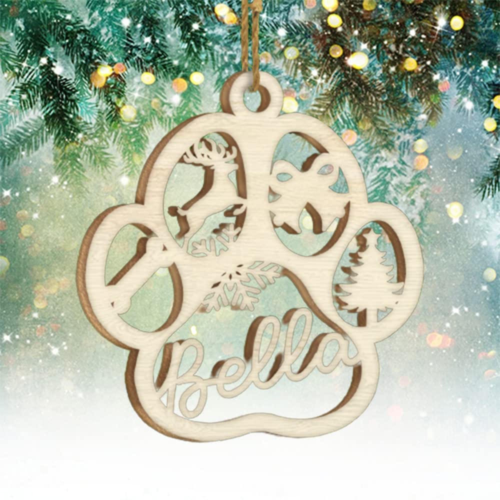 ROSI Christmas Dog Paw Wood Ornaments Personalized Dog Cat Ornaments Your Dog's Name on a Custom Dog Paw Hanging Decor Xmas Christmas Tree Decoration for Dog Cat Owners (Style 7 Christma Dog Paw)