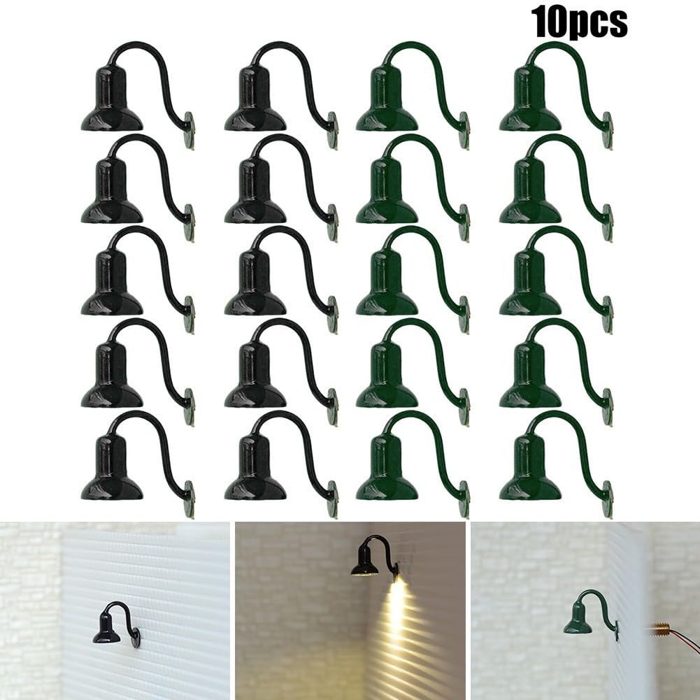 10 Pack HO/OO Scale Street Bracket Light Model Wall Lamp Posts LED Building Lights with Resistors for Model Railroads & Trains(Black)