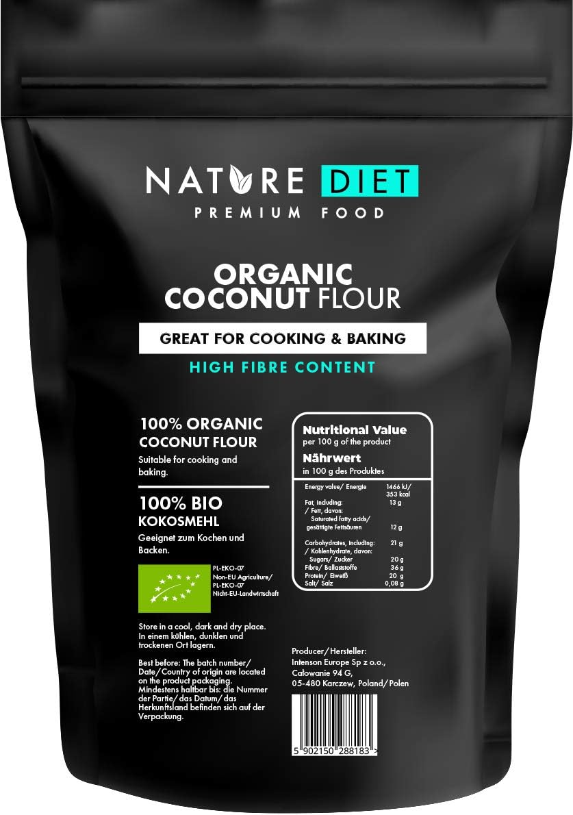 Nature Diet - Harina de coco orgánica 1000g | Sin Gluten | Libre de OMG | Para hornear