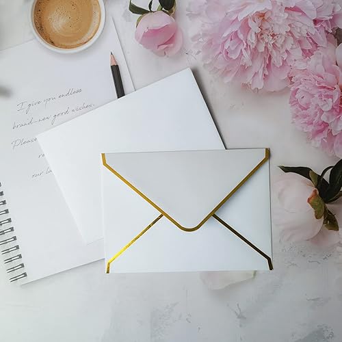 Miniatura 6 de Paquete de 50 sobres de 4 x 6 con borde dorado para invitación, sobres de lujo A6 para invitación, sobres de postales, sobres de fotos, ideales para