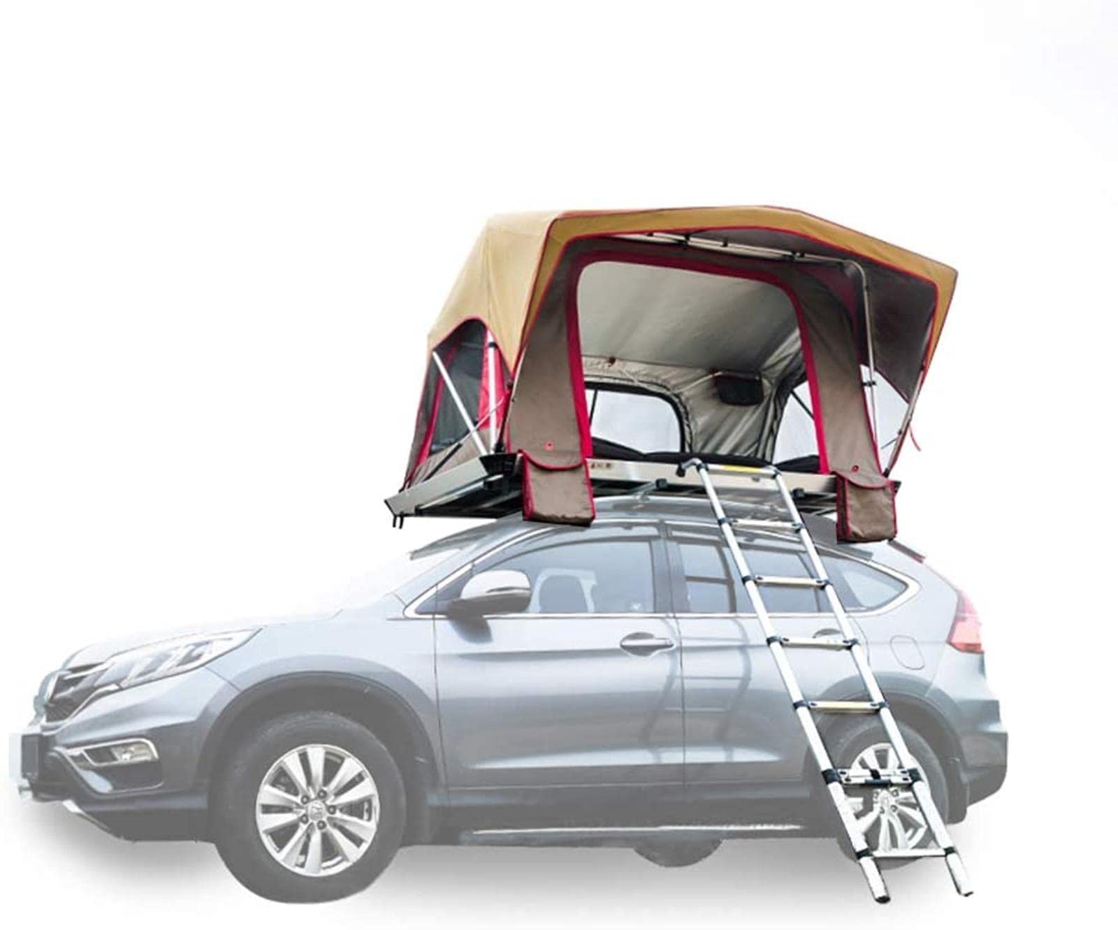 Outdoor Self-Driving Tours Camping Car Tent, Aluminum Alloy Automatic Exempt Set Up Car Top Tent, Mobile Room, Rainproof Sunscreen with Extension Ladder