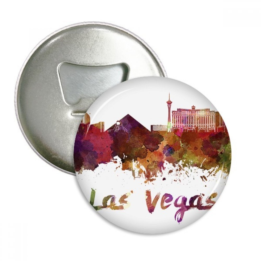 Décapsuleur Las Vegas aimant frigo aquarelle ouvre-bouteille badge rond argenté