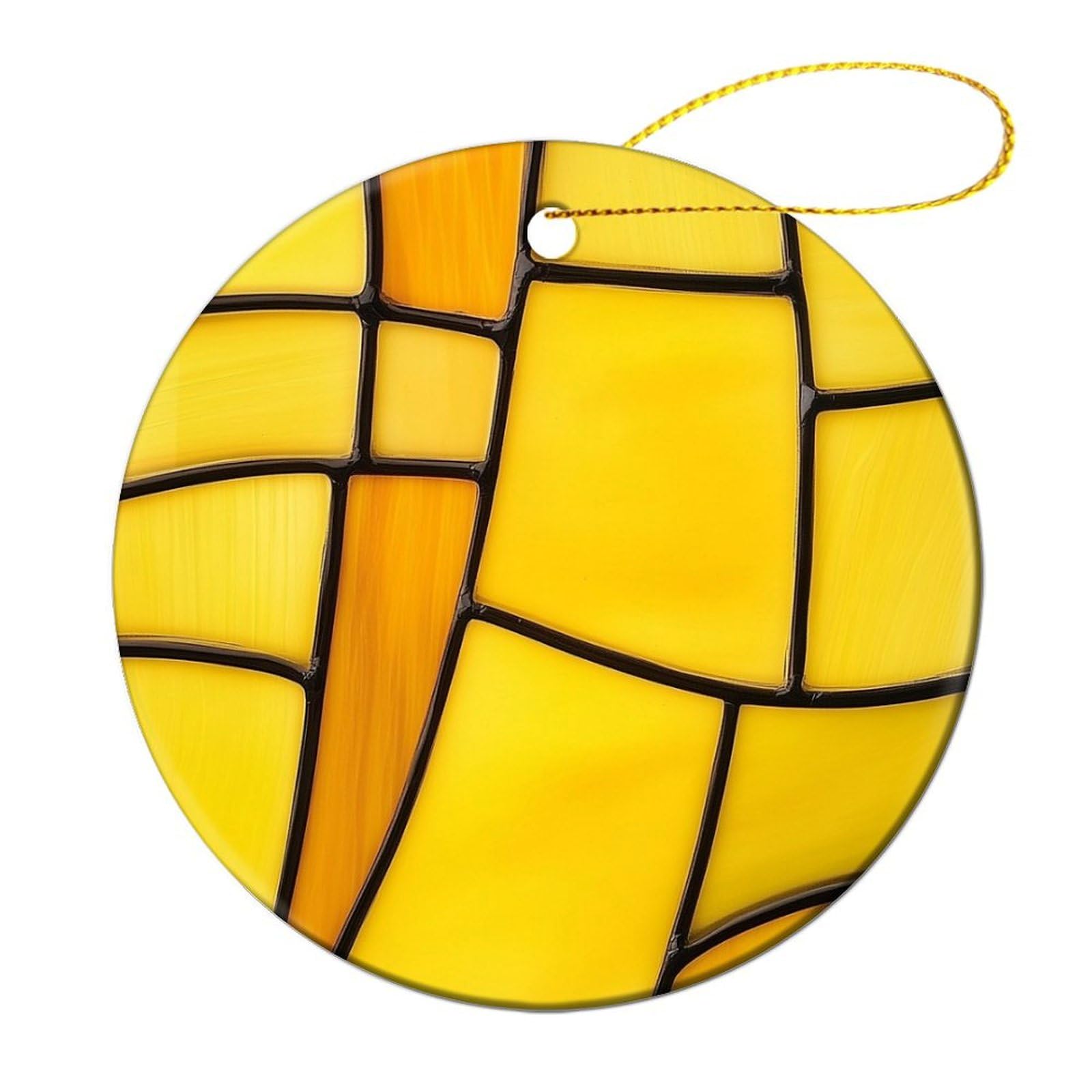 Simple Yellow Piece Stained Glass Christmas Tree Hanging Ornaments,2 Pieces, 7.2CM Round Double-Sided