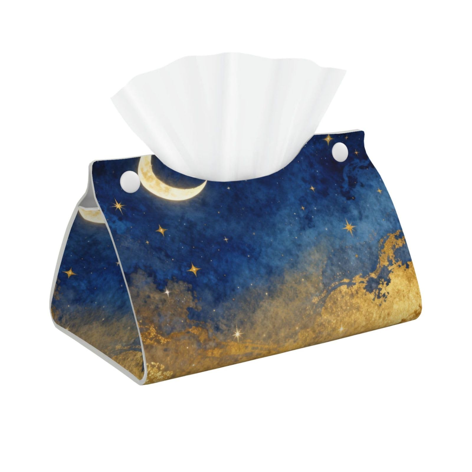Crescent Moon Stars Long Leather Tissue Box Cover-Waterproof PU Leather Tissue Holder for Bathroom, Decorative Rectangular Tissue Case