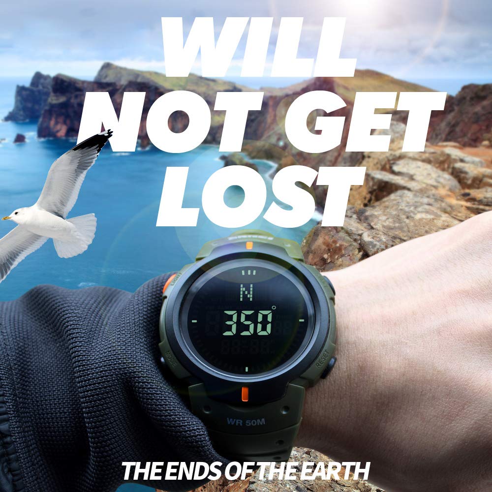 Multifuncional Deportivo Digitales LED Electrónica Brújula Relojes de Pulsera de Hombre 50M Impermeable Alarma Doble Tiempo Outdoor Militar Tácticas Plástico Reloj