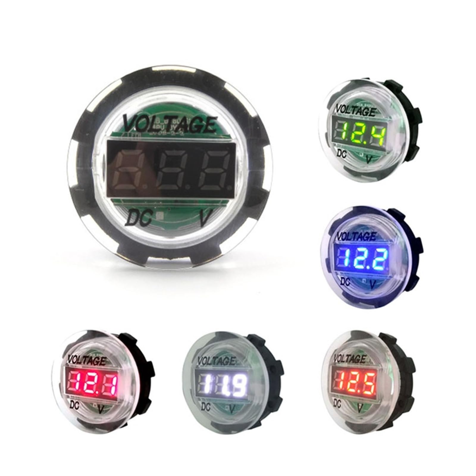 UAMOU Misuratore di Tensione Circolare Impermeabile Display voltmetro Display Digitale a LED DC 12V Rilevatore voltmetro di Bordo Moto 24V Cheerfully (Color : Green)
