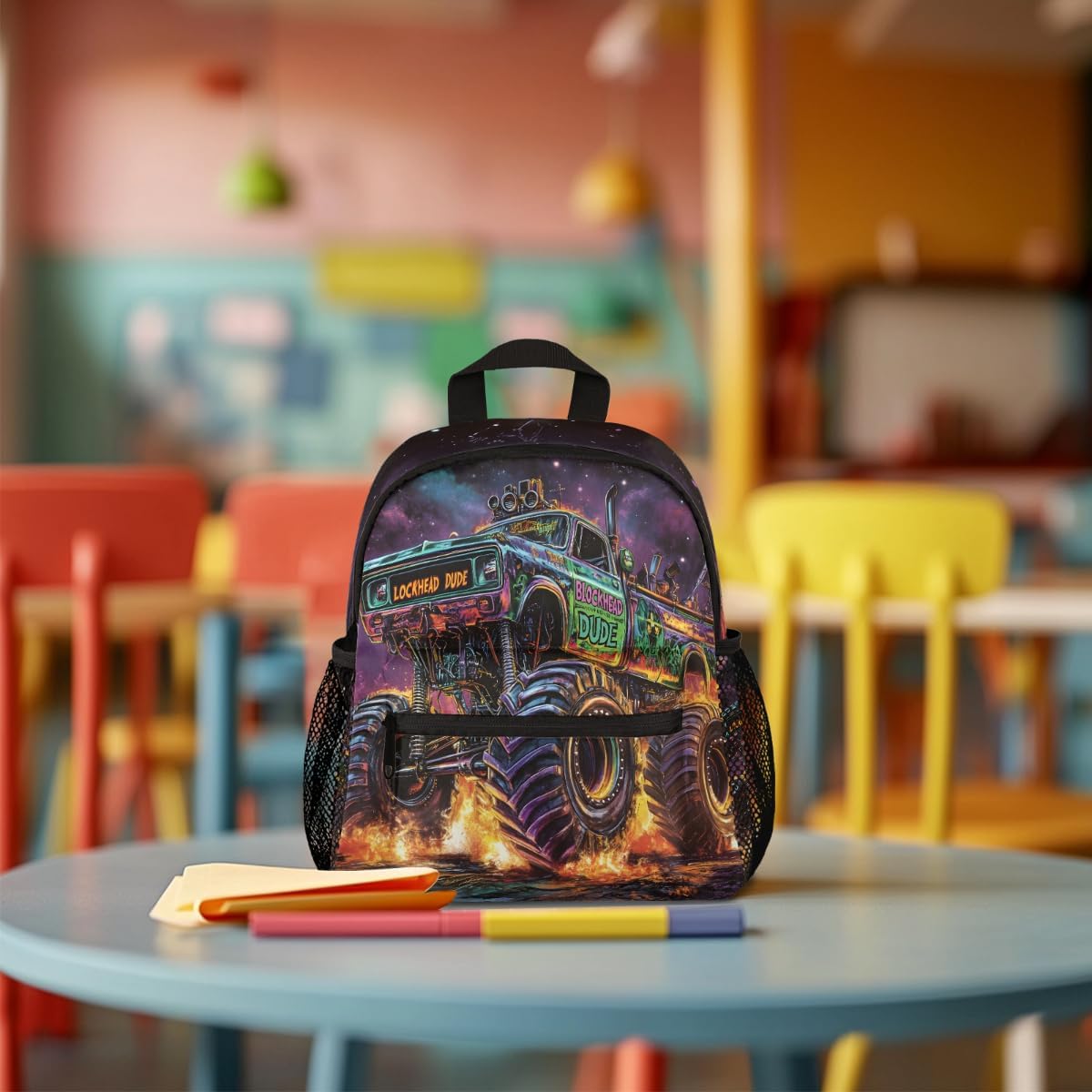 cfpolar Truck Monster Backpack for Kids, Lightweight Waterproof Toddler Backpacks for Boys Girls, Perfect for Preschool Nursery Kindergarten with Chest Strap for School Travel Sports