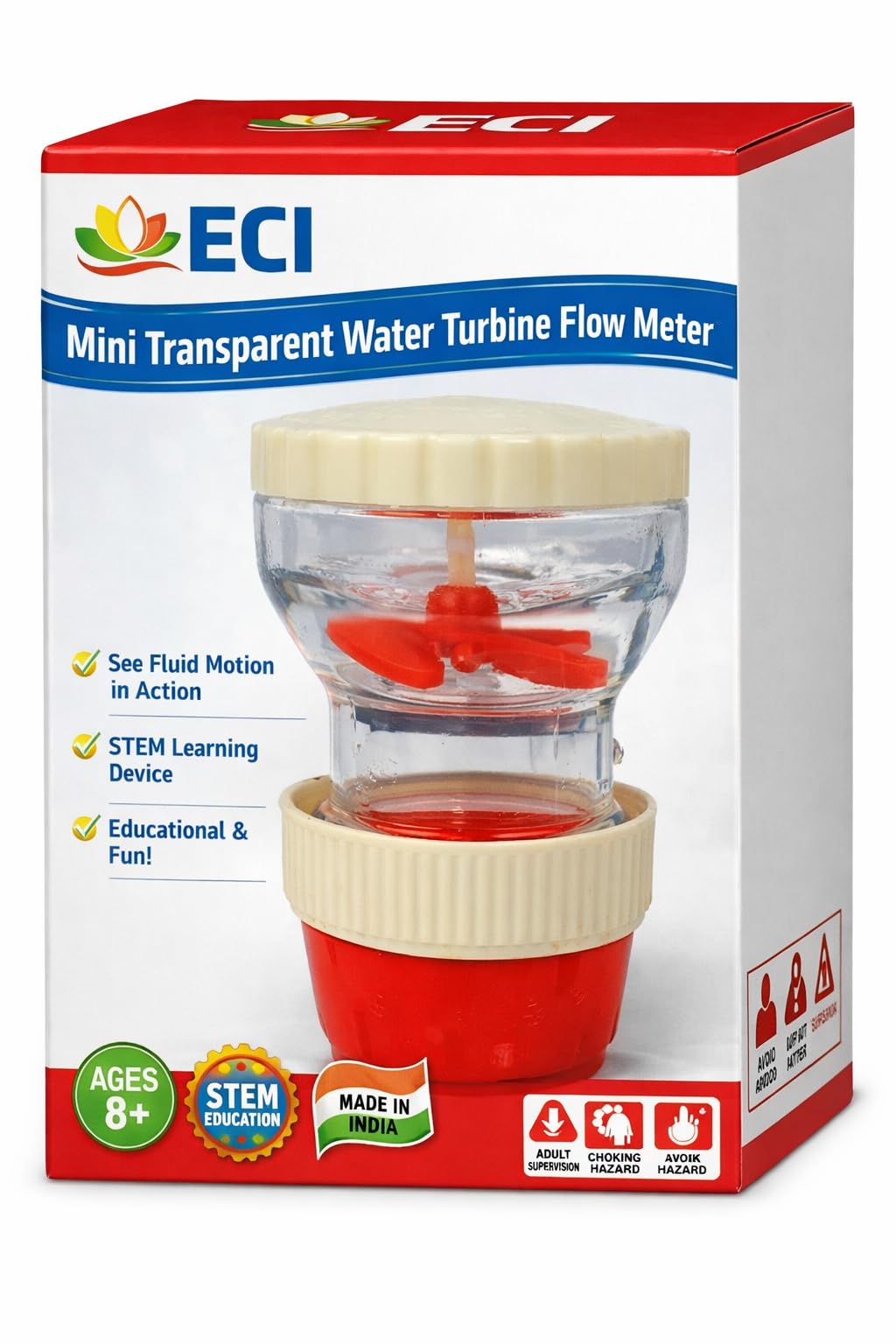 Mini Transparent Water Turbine Flow Meter | Educational Fluid Dynamics Demonstration Device | Red Propeller Model-image-24