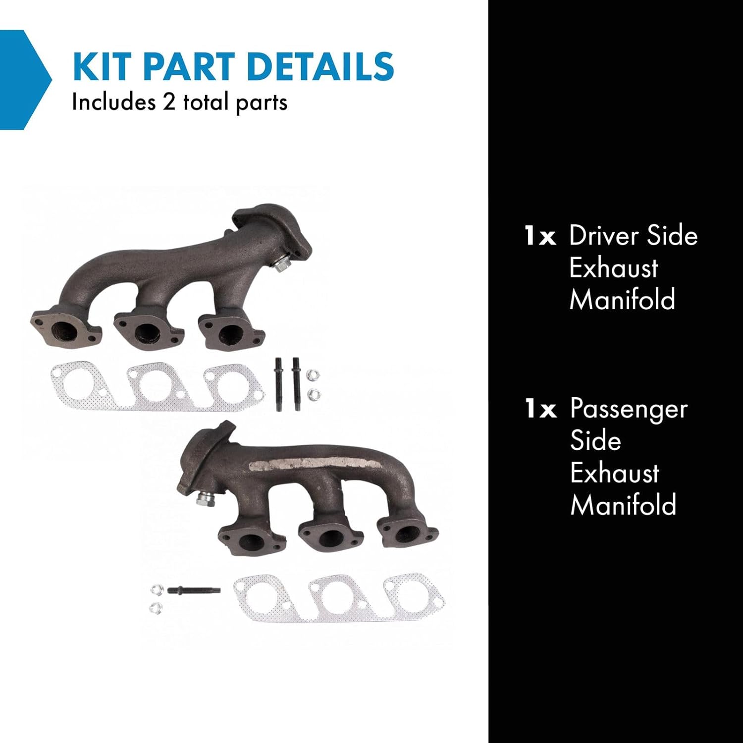 TRQ Exhaust Manifold w/Gaskets Kit LH & RH Sides for Ford F150 E150 V6 4.2L