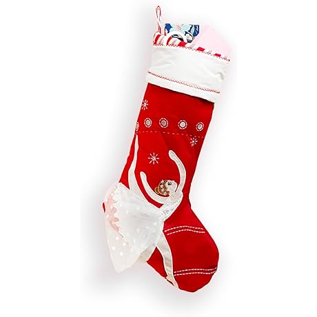Quilted Christmas Stocking with Ballerina Embroidery - Holiday Cheer