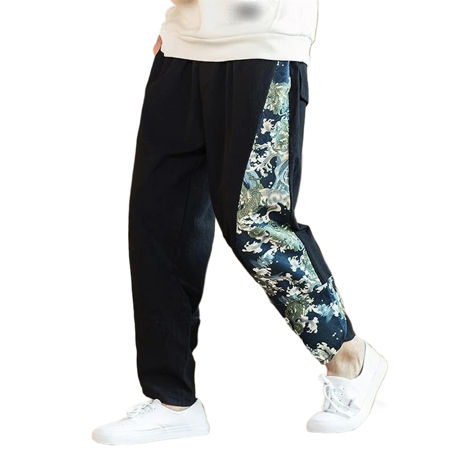 Chiński styl harem jogger spodnie do biegania japońskie Streetwear męskie spodnie bawełniane lniane męskie