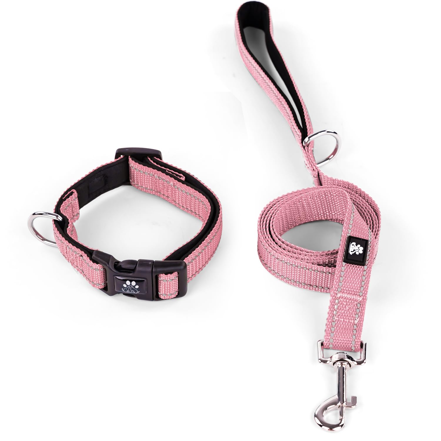 IVY&LANE Reflective Dog Collar and Leash Set,Adjustable Neoprene Padded Dog Collars for Puppy, Breathable Nylon Pet Collar for Small Medium Large Dogs