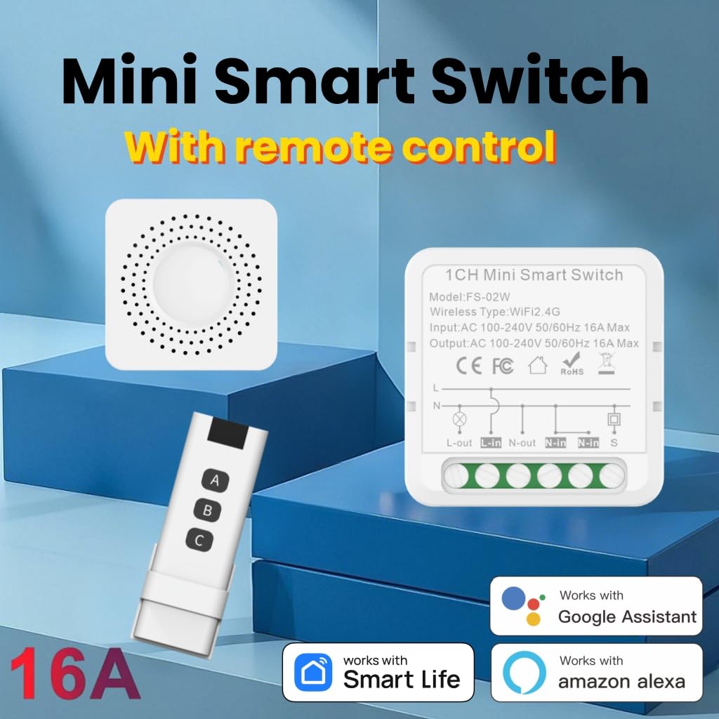 Mini Smart Switch with Remote Control and App/Voice Compatibility