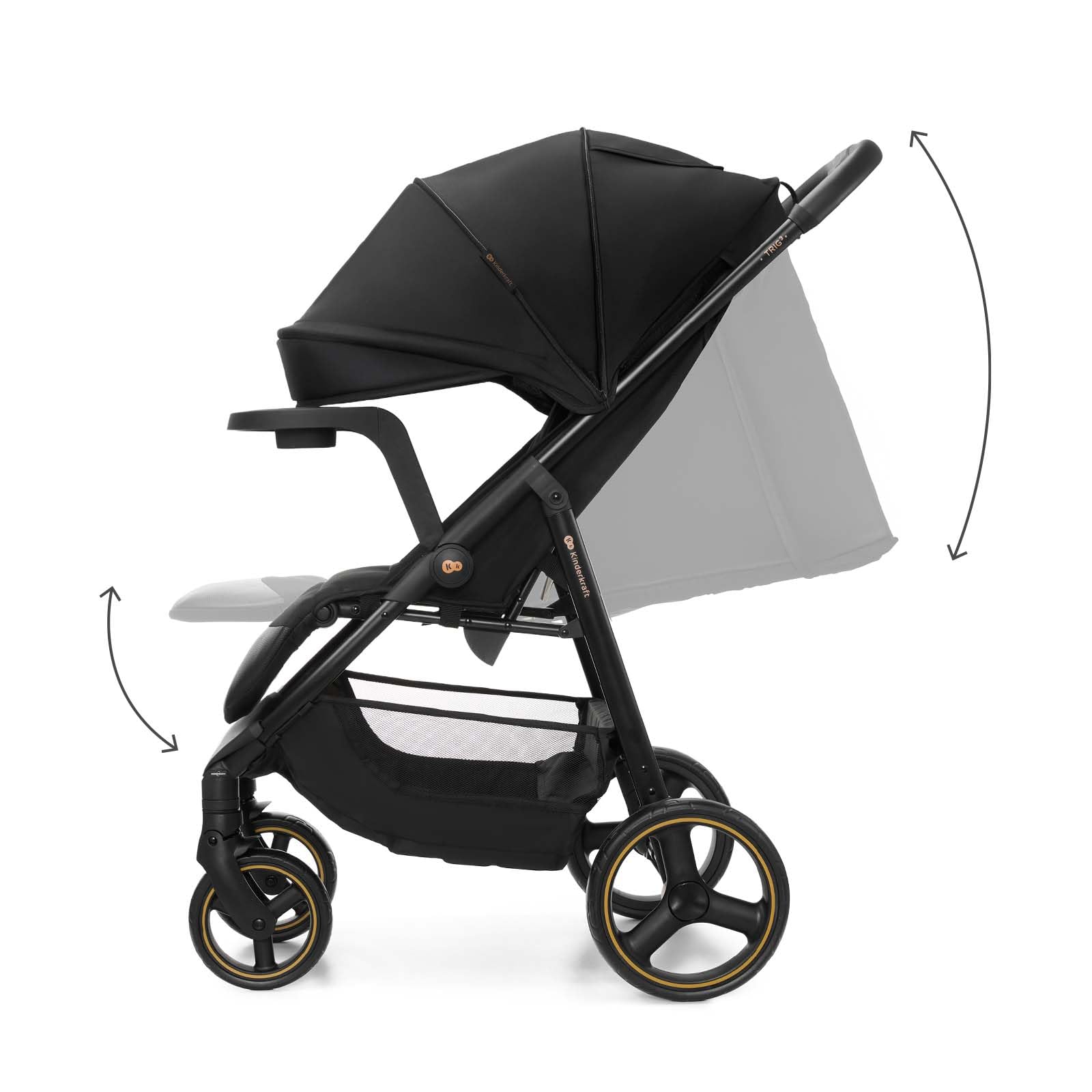 Kinderkraft TRIG 3 con vassoio, Passeggino 22 kg, CLICK & FOLD, Nero