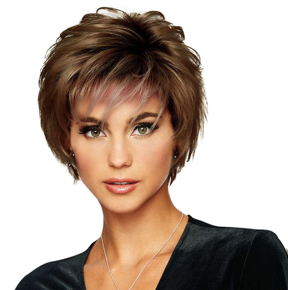 Raquel Welch Voltage Short Layered Synthetic Wig by Hairuwear, Petite Cap, R11S+ Glazed Mocha