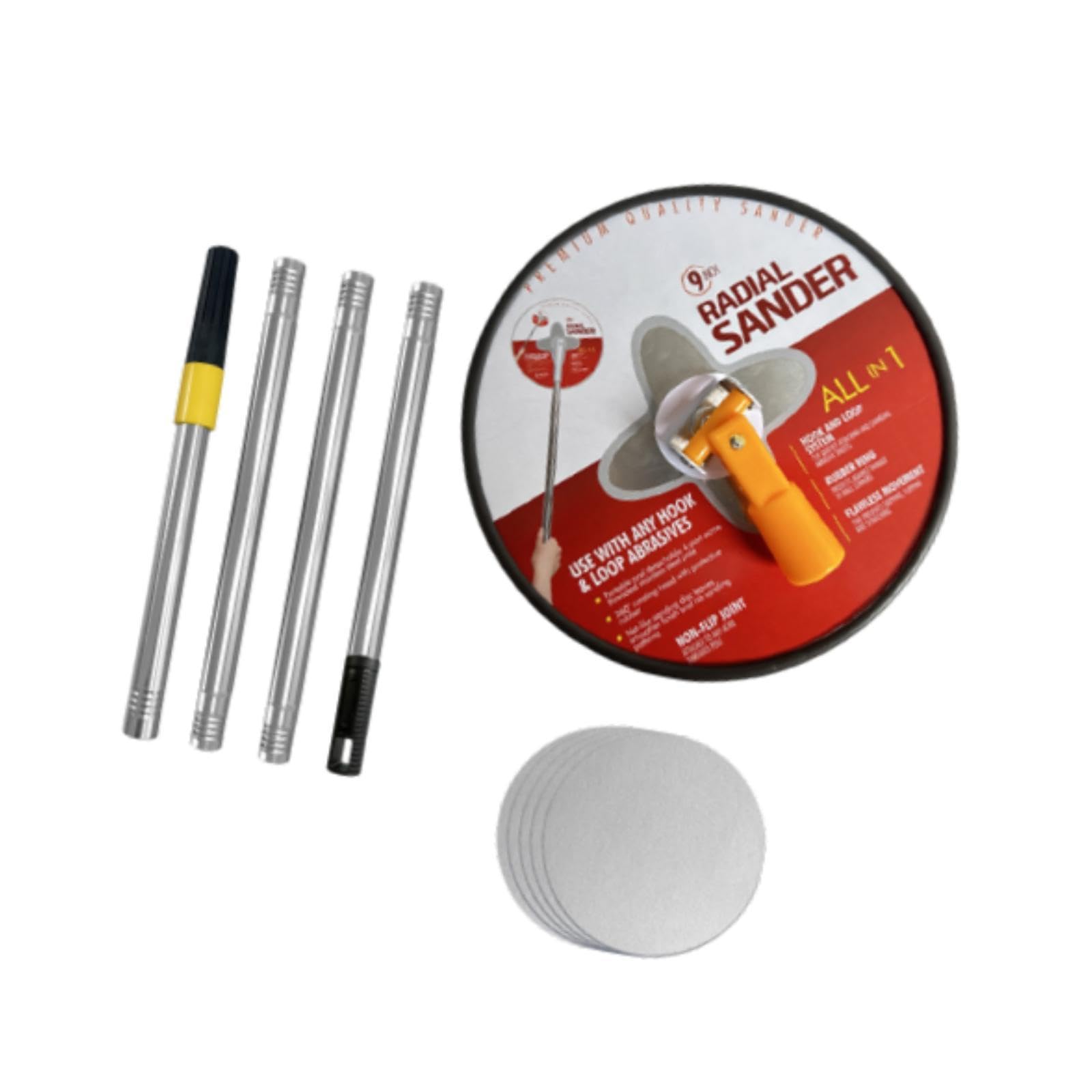 Perfeclan Drywall Pole Sander, 360° Rotating Radial Round Head, Manual, Red, 9 Inch, 120 Grit