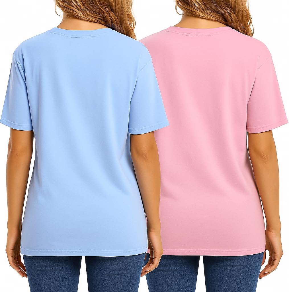 Combed Cotton Summer Tops for Women – Short Sleeve Crewneck T-Shirts, Compact Knit Loose Fit Basic Tees 2 Pack Black White - Image 2