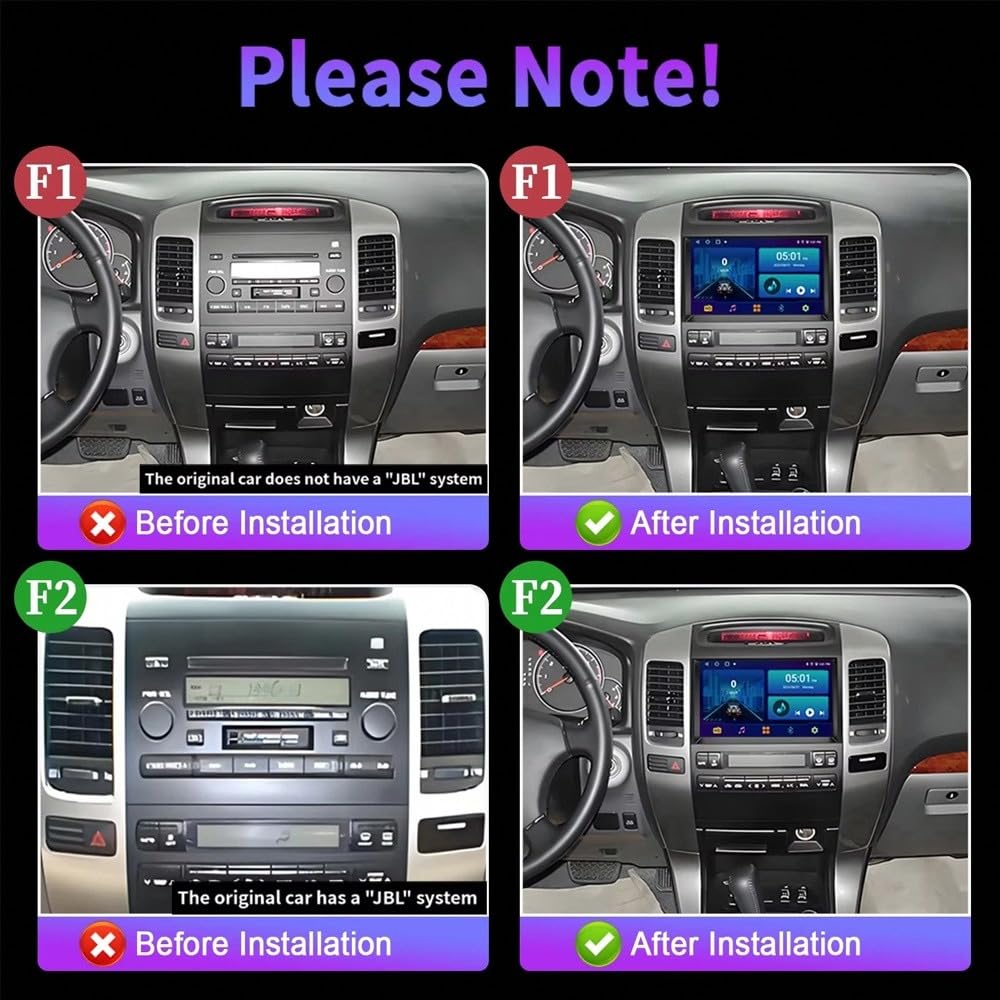GPS Navi Navigationsgerät 2 Din für Toyota Land Cruiser Prado 120 3 III 2002-2009 mit Bluetooth Fm Radio, Mirror Link, USB, Aux, Bluetooth Unterstützt Tpms Lenkradsteuerung, 4 Kern 4G+64G