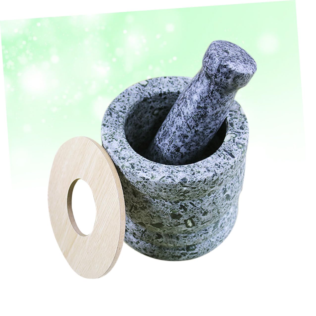 Polished Natural Stone Mortar and Pestle Set, Medium 10cm Diameter with Lid, Manual Garlic Pounding and Grinding Bowl for Kitchen Seasoning and Spice Tools