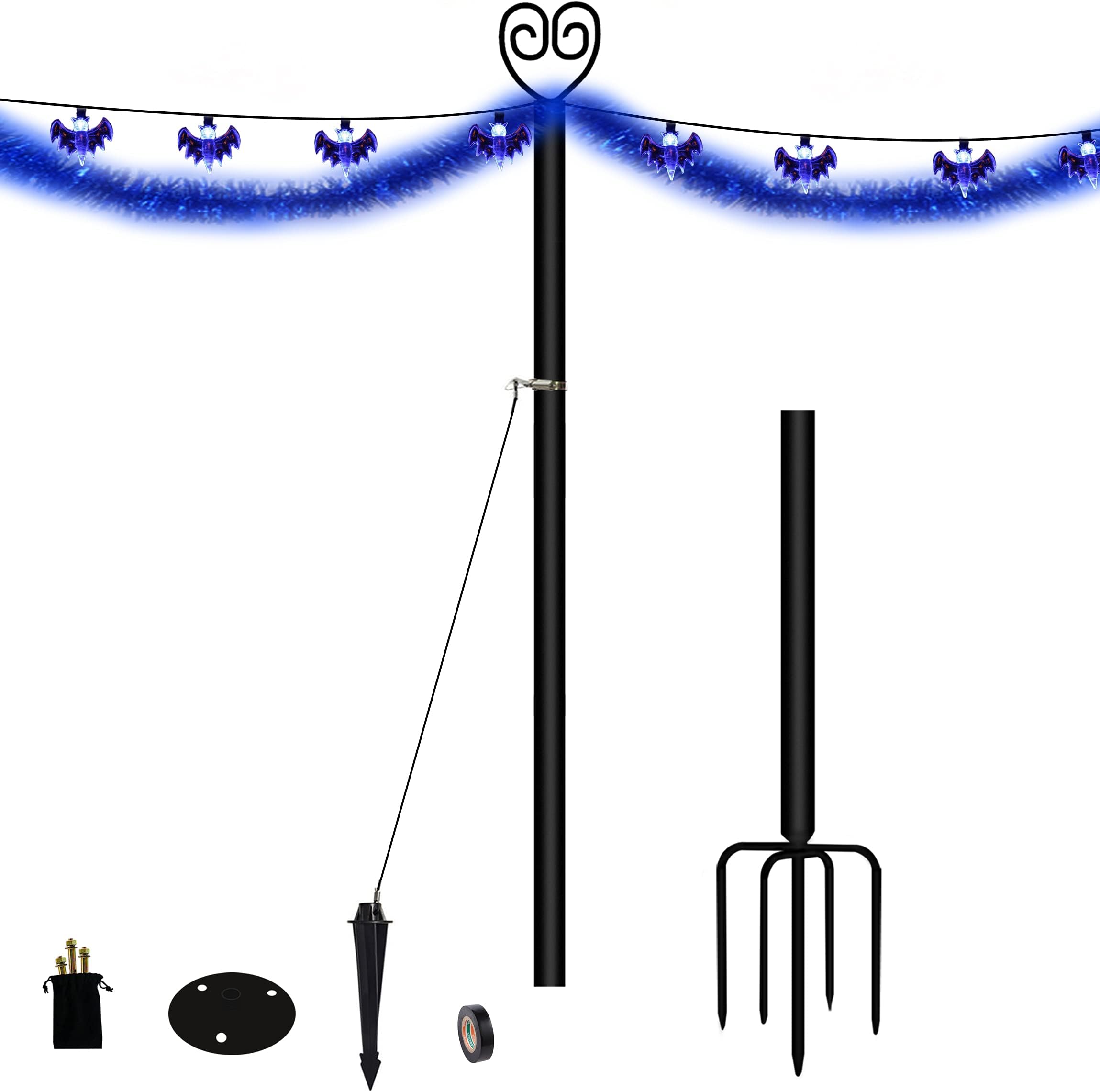 Outdoor String Light Pole,9.5ft Deck Patio Cafe Lights Pole Holder Post for Hanging Outside String Lights with 5-Prong Fork for Backyard Bistro Garden