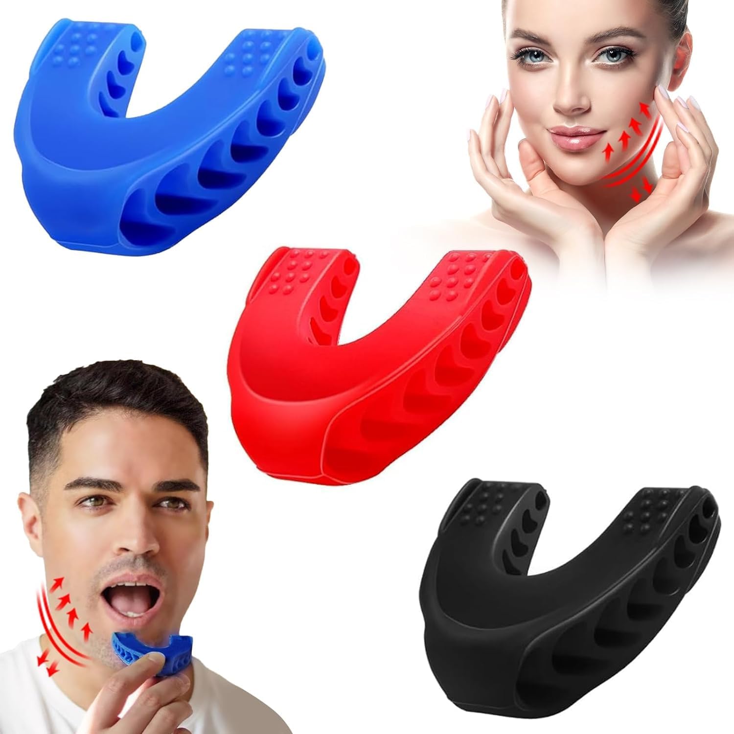 LONIMIA Jaw Exerciser, 3 PCS Jawline Shaper, 3 Resistance Levels Silicone Facial Exerciser, Powerful Jaw Trainer for Your Chin & Cheekbones, Jawline Shaper for Men & Women