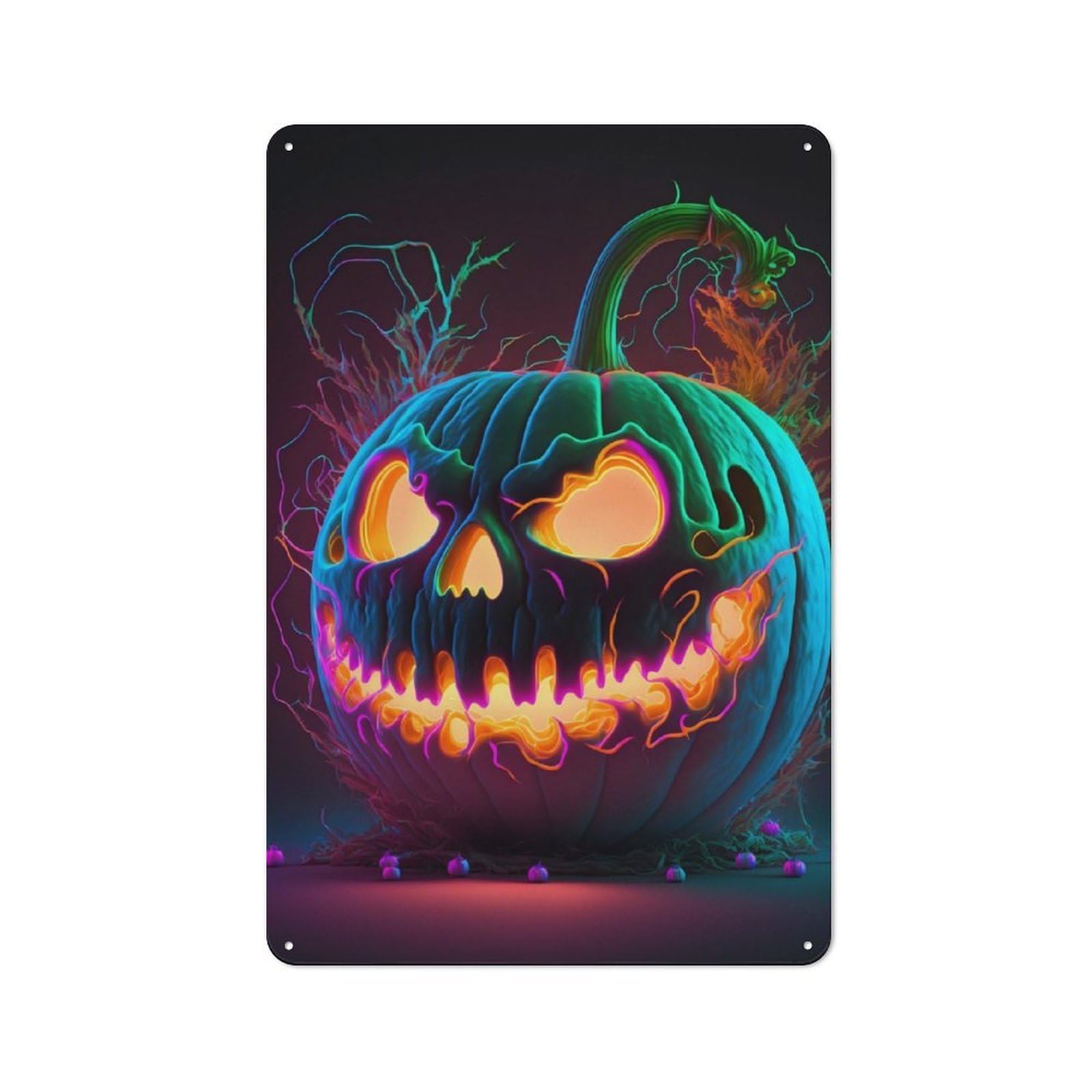 Junmoney Neon Pumpkin Vintage Metal Sign With Design 30X20cm, Rustic Bar Wall Plaque For Bar, Kitchen, Garage Or Games Room