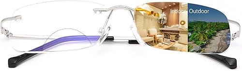 Miniatura 9 de Lentes de lectura bifocales sin montura de transición, fotocromáticos, color gris oscuro, sin marco, bloqueo de luz azul, lentes de computadora,