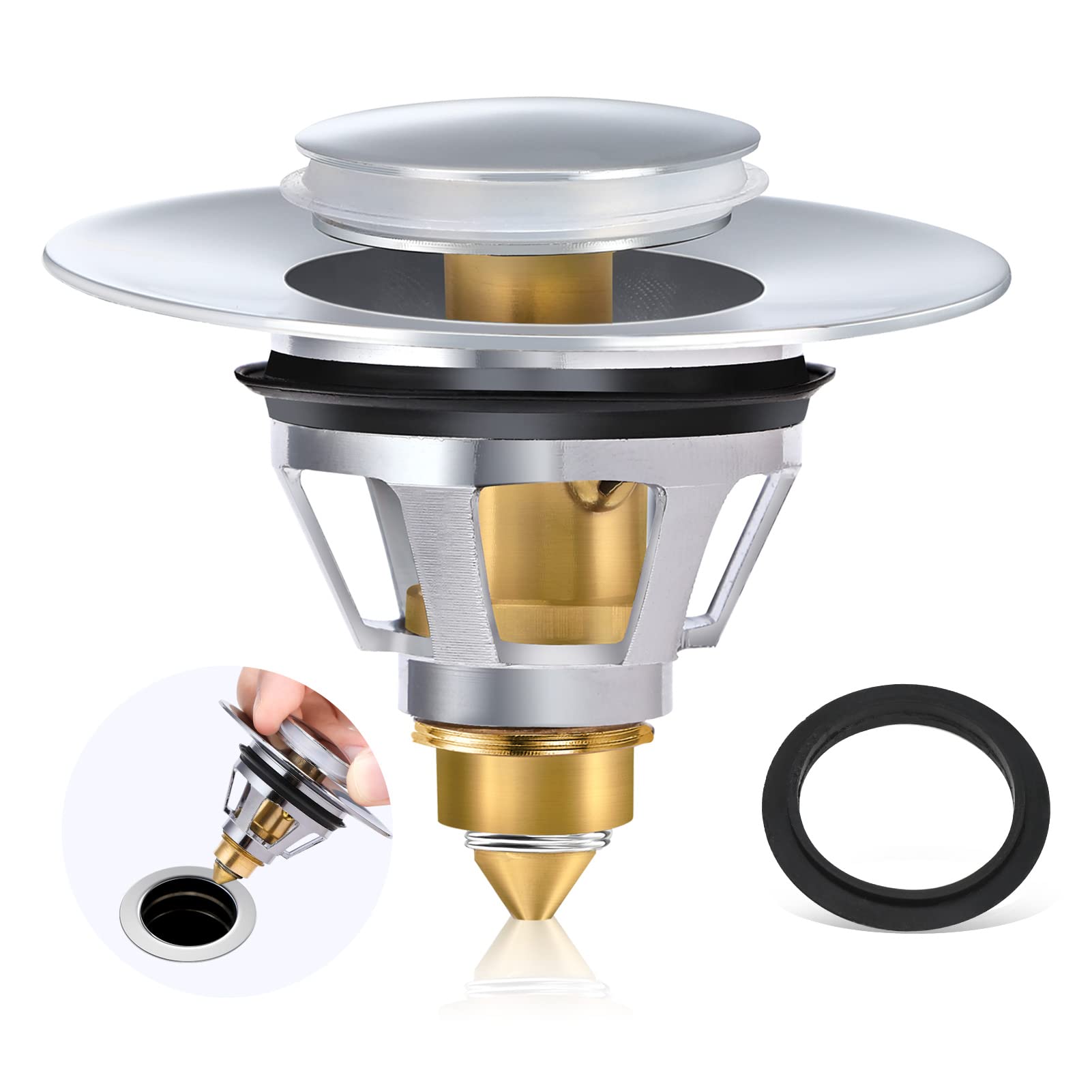 Pop Up Sink Plug for Sink Drain Fitting Stainless Steel Plug Bathtub Drain Plug Anti-Clogging Anti-Rust Anti-Leakage