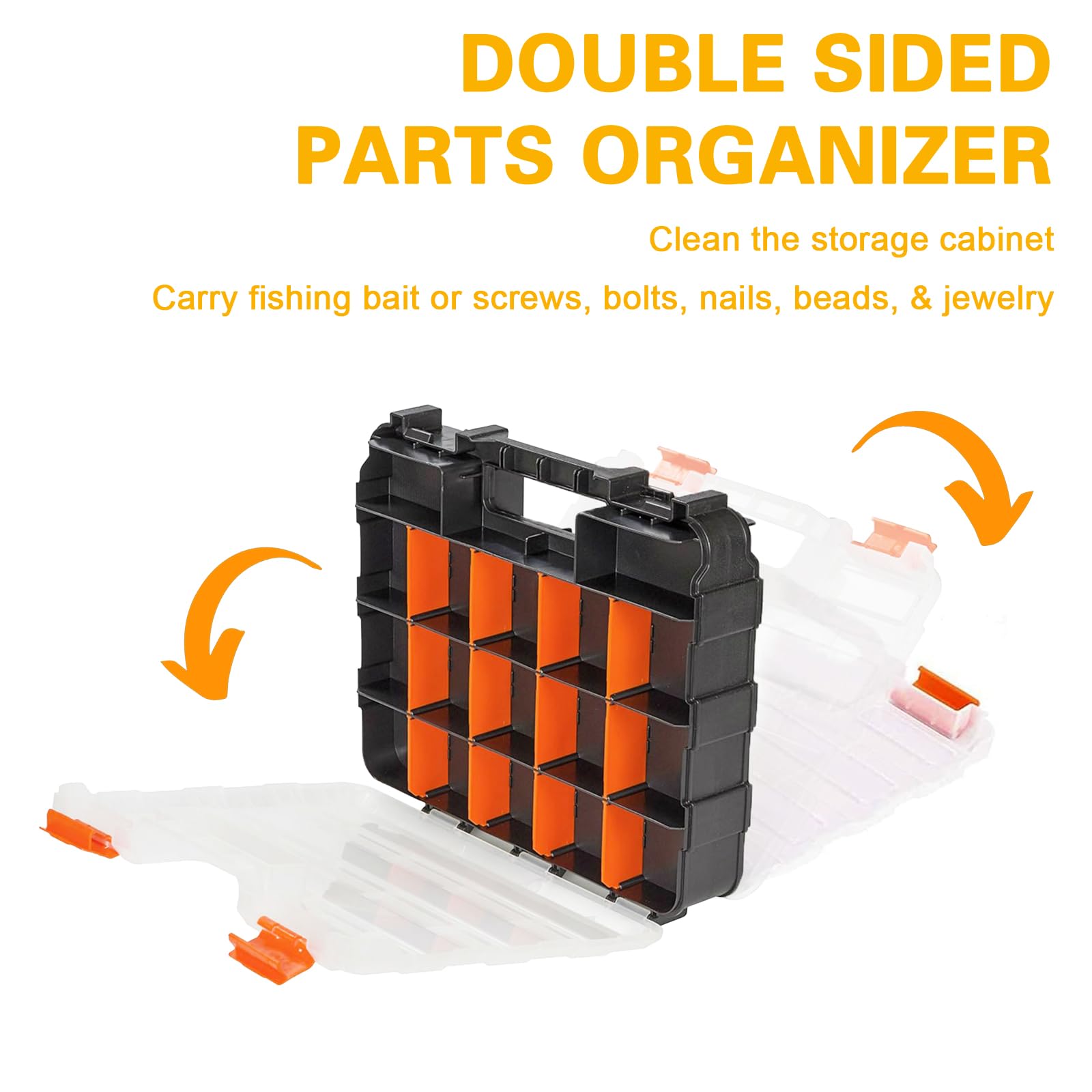 Organizer per piccole parti a doppio lato, organizer per ferramenta con 30 scomparti rimovibili, 4 sezioni fisse, scatola organizer portatile in plastica per viti, dadi e bulloni