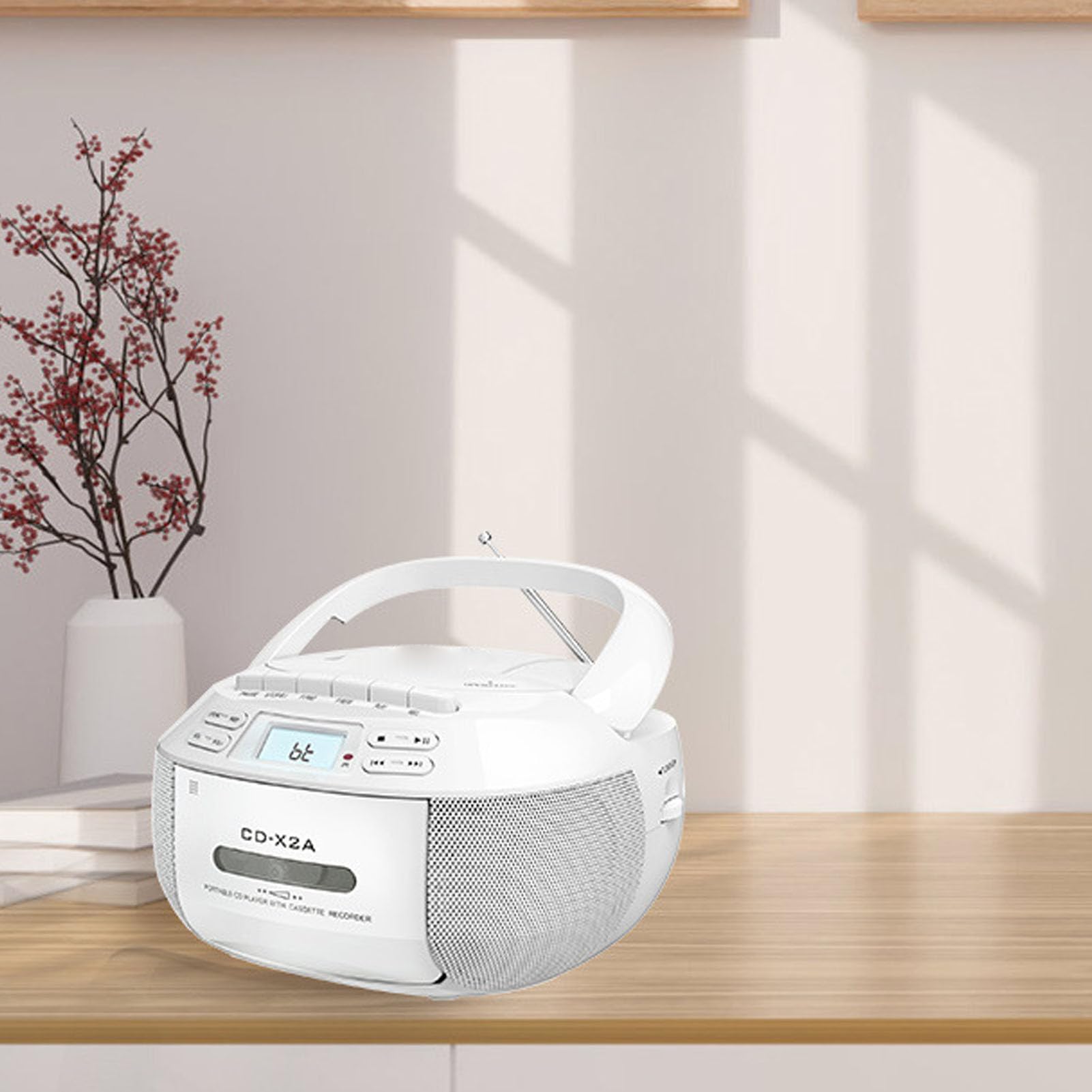 Dpofirs Reproductor Portátil de CD y Casete Bluetooth, Radio Am FM y Grabación en Cinta, for Hogar Exteriores Cocina (White)