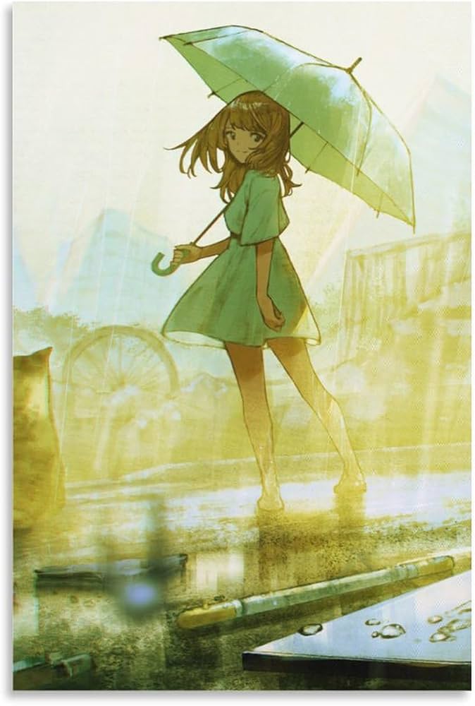 Amazon.co.jp: GENERIC 雨の中で傘をさすアニメ少女ポスター1