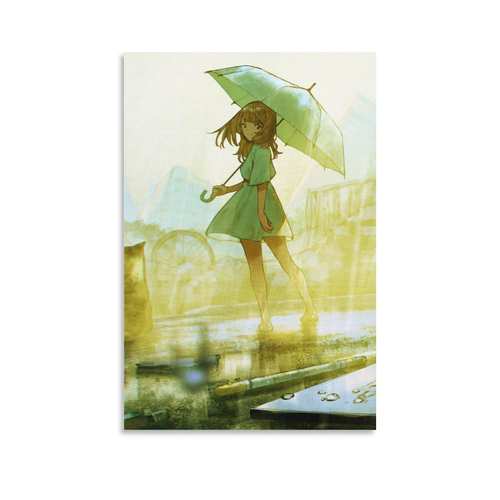 Amazon.co.jp: 雨の中で傘を持つアニメの女の子のポスター1キャンバス